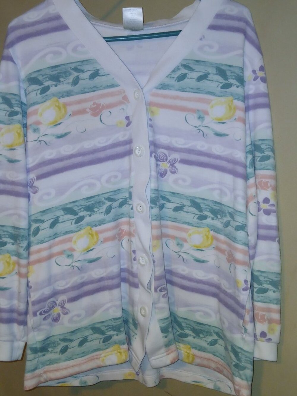 Blair Floral Button-Front Long-Sleeve Top | Women's M | Pastel Stripe Blouse